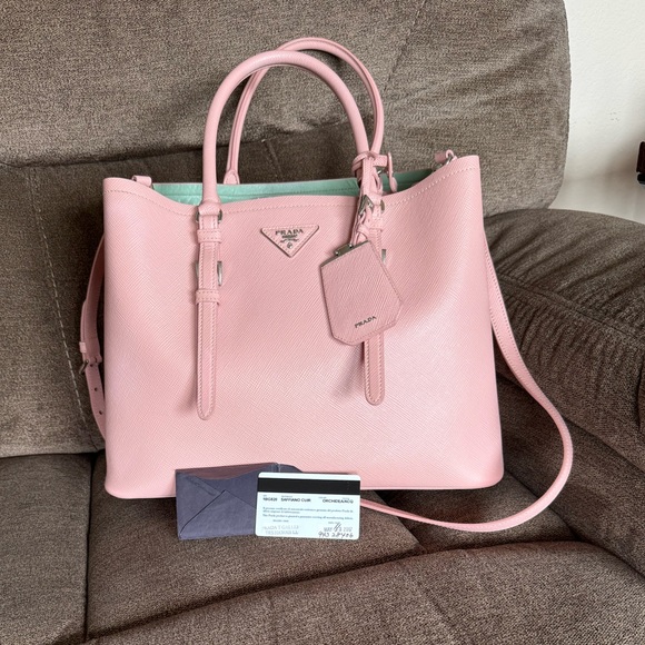 Gorgeous Authentic PRADA Saffiano Cuir Double Leather Tote Bag in Pink - Picture 1 of 12